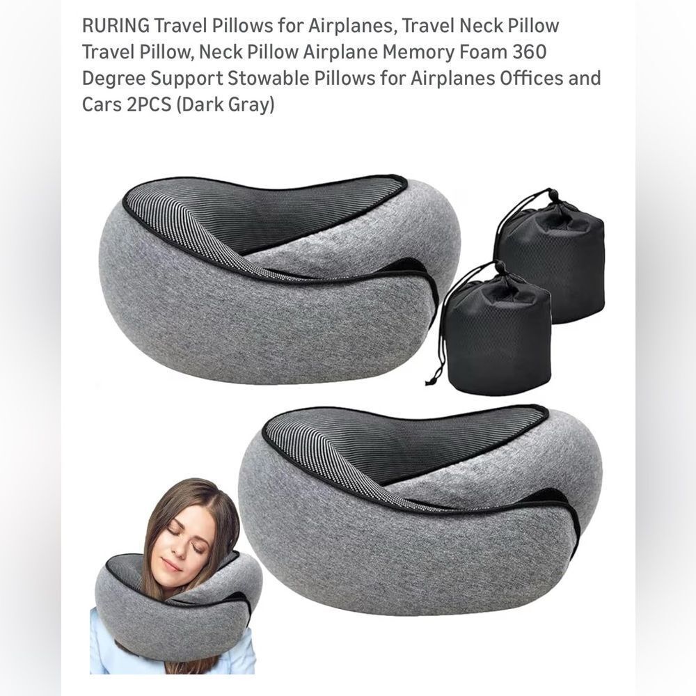 NWT Travel Pillows Neck Airplanes Pillow Memory Foam Support Pillows 2PCS‎